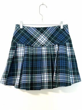 American Eagle Outfitters plaid pleated stretch mini skirt size 4 green/blue